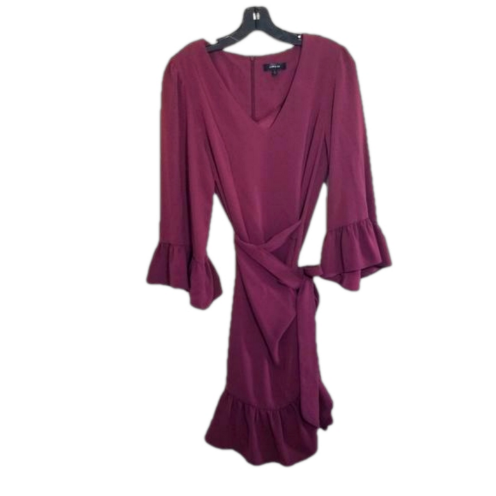 Drew Burgundy Wrap Tied Flare Half Sleeve Mini Dress Black Tie Size Small